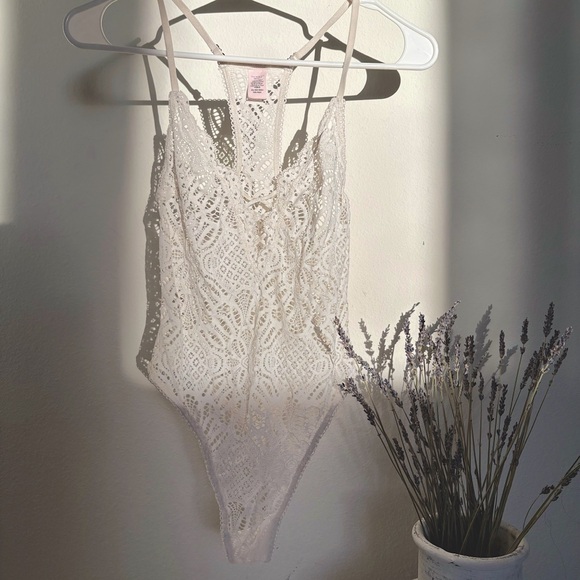 Victoria's Secret Other - Victoria’s Secret white lace plunge bodysuit lingerie